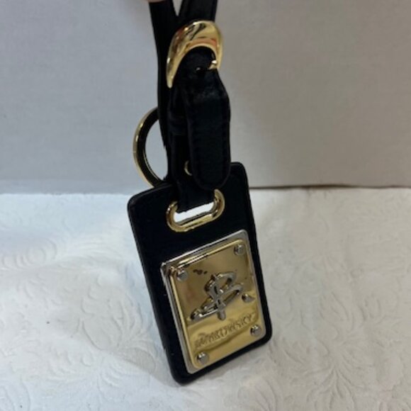 B. Makowsky Leather Black Buckle Luggage Tag Key Chain Gold Logo - Picture 6 of 14